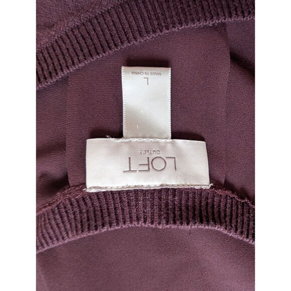 Loft Outlet Plum Mixed Media Sweater Top Size L Lightweight Knit & Sheer Back Wo - Picture 4 of 7